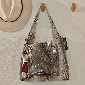 Vince Camuto SUNI Small Clear Vinyl 2 Strap Tote Snake Print Shoulder Handbag